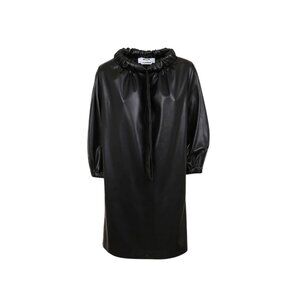 NWOT MSGM Vegan Faux Leather Dress Womens 40 Small Black Long Sleeve Tie Neck